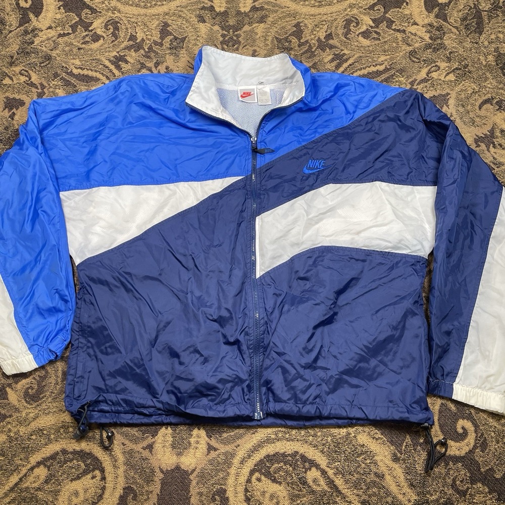 Vtg 90s Nike Full Zip Vented Windbreaker Jacket Mens Size XL Blue White Athletic